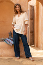 Stonewashed palazzo pants, 'Carefree' - 100% Rayon Stonewashed Palazzo Pants with Cotton Drawstring