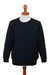 Men's alpaca blend sweater, 'Textures & Azure Diamonds' - Men's Alpaca Blend Sweater in Black and Azure Made in Peru