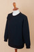 Men's alpaca blend sweater, 'Textures & Azure Diamonds' - Men's Alpaca Blend Sweater in Black and Azure Made in Peru