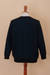 Men's alpaca blend sweater, 'Textures & Azure Diamonds' - Men's Alpaca Blend Sweater in Black and Azure Made in Peru