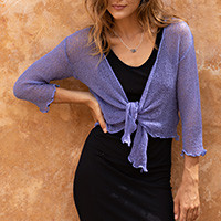 Knit jacket, 'Lazy Days in Purple' - Artisan-Made Knit Three-Quarter Sleeve Jacket in Purple Hues