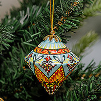 Ceramic ornament, 'Cathedral Diamond' - Hand-Painted Traditional Diamond Ceramic Ornament