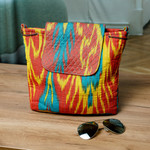 Ikat quilted backpack, 'Color Spectacle' - Ikat Quilted Adras Fabric Backpack Made in Uzbekistan