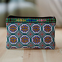 Iroki embroidered cosmetic bag, 'Misty Flowers' - Embroidered Floral Patterned Cosmetic Bag in Grey Base Hue
