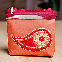Hand-embroidered suzani cotton cosmetic bag, 'Chic Paisley' - Cotton Cosmetic Bag with Suzani Hand Embroidery Ikat Accent