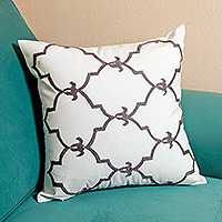 Hand-embroidered suzani cotton cushion cover, 'Beehive Beauty' - Beehive-Themed Hand-Embroidered Suzani Cotton Cushion Cover