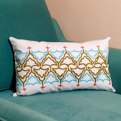 Hand-embroidered suzani cotton cushion cover, 'Tajik Style' - Traditional Tajik Embroidered Suzani Cotton Cushion Cover