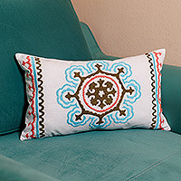 Hand-embroidered suzani cotton cushion cover, 'Tajik Splendor' - Colorful Hand-Embroidered Suzani Cotton Cushion Cover