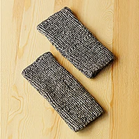 Cotton fingerless mittens, 'Mist Adventurer' - Handcrafted Grey Cotton Fingerless Mittens from Uzbekistan
