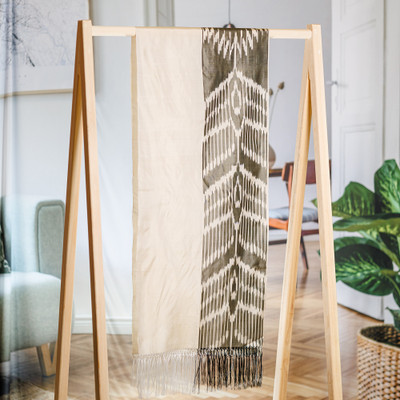Silk shawl, 'Middle Cascade in Grey' - Handwoven Traditional Silk Shawl in Grey and Ivory Hues