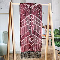 Silk ikat scarf, 'Stylish Burgundy' - Burgundy Hand-Woven Fringed Silk Ikat Scarf from Uzbekistan