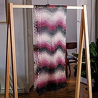Cashmere wool scarf, 'Bold Whispers' - Handwoven Striped Cashmere Wool Scarf in Black and Fuchsia