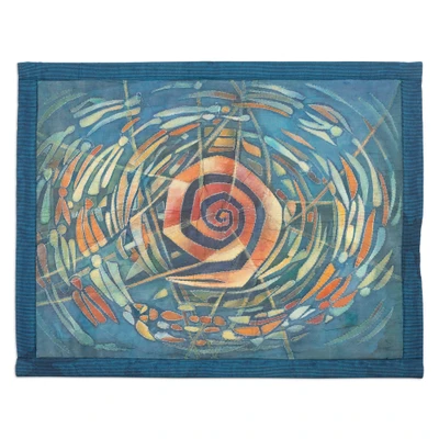 Cotton and silk wall hanging, 'Deep Space' - Hand-Painted Geometric Wall Hanging in Blue and Orange