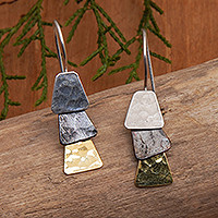 Gold-accented dangle earrings, 'Palatial Reflections' - Geometric 22k Gold-Accented Dangle Earrings from Bali