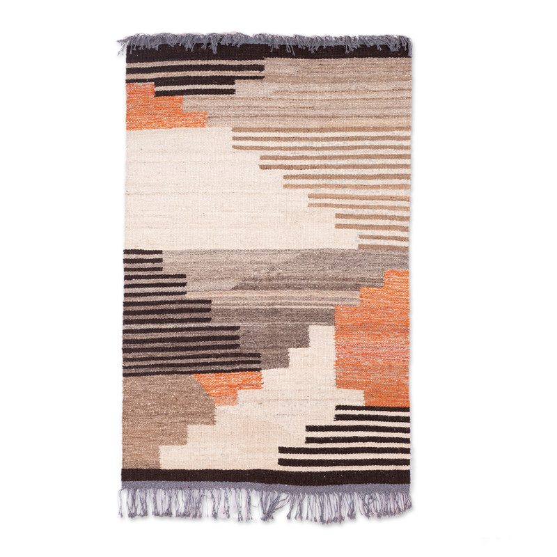 Handwoven Minimalist Wool Area Rug (2.5x4.5) - Classic Stairs | NOVICA