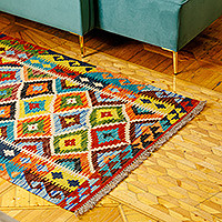 Wool area rug, 'Sublime Geometry' (3x5) - Hand-Knotted Wool Area Rug with Rhombus Motifs (3x5)