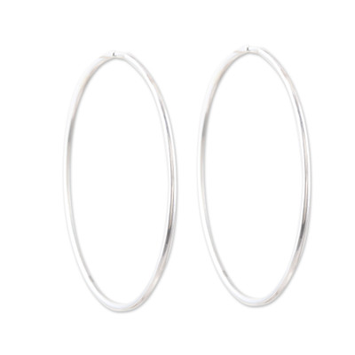 Sterling silver hoop earrings, 'Stylish Halo' - Polished Sterling Silver Hoop Earrings from India