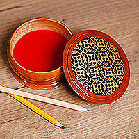 Wood jewelry box, 'Palace Triumph' - Polished Traditional Patterned Walnut Wood Jewelry Box
