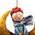 Papier mache ornament, 'The Dreamy Boy' - Hand-Painted Papier Mache Ornament of Boy and Moon