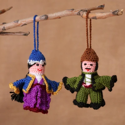 Cotton ornaments, 'Trebizond Pair' (set of 2) - Crocheted Set of 2 Trebizond-Themed 100% Cotton Ornaments