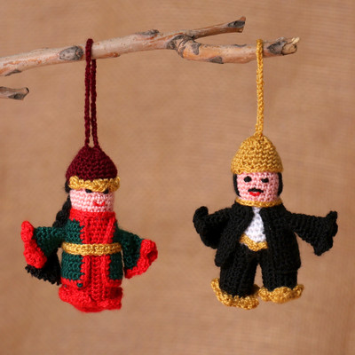 Cotton ornaments, 'Artsakh Pair' (set of  2) - Artisan-Made Set of 2 Artsakh-Themed 100% Cotton Ornaments