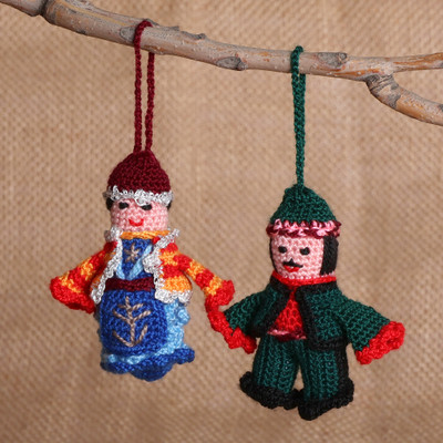 Cotton ornaments, 'Sebastia Pair' (set of  2) - Traditional Set of 2 Sebastia-Themed 100% Cotton Ornaments