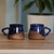 Ceramic coffee cups, 'Energizing Blue' (pair) - Artisan-Made Glazed Blue and Brown Ceramic Coffee Cup Pair