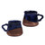 Ceramic coffee cups, 'Energizing Blue' (pair) - Artisan-Made Glazed Blue and Brown Ceramic Coffee Cup Pair