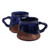 Ceramic coffee cups, 'Energizing Blue' (pair) - Artisan-Made Glazed Blue and Brown Ceramic Coffee Cup Pair