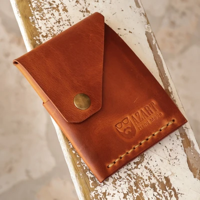 Leather card holder, 'Earthy Cool' - 100% Leather Card Holder in Brown Handcrafted in Armenia