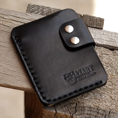 Leather card holder, 'Elegance in Black' - Black 100% Leather Card Holder Handcrafted in Armenia