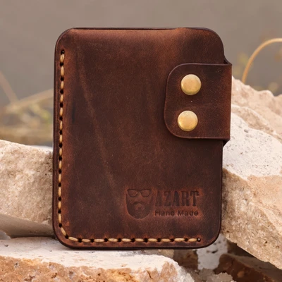 Leather card holder, 'Elegance in Brown' - Armenian Handmade 100% Leather Card Holder in Brown