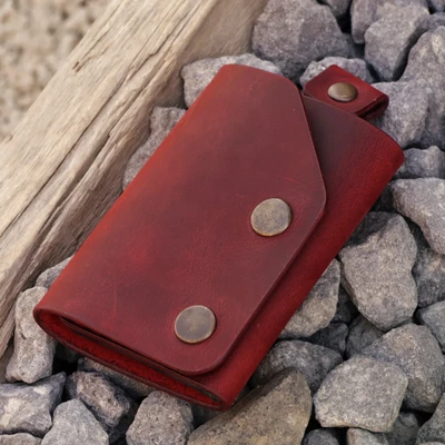 Men's tri-fold leather wallet, 'Modern Flair in Red' - Armenian Handmade Men's Tri-Fold Leather Wallet in Brick Red
