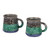 Ceramic mugs, 'Hues of Bliss' (pair) - 2 Handcrafted Painted Glazed Black Blue Green Ceramic Mugs