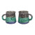 Ceramic mugs, 'Hues of Bliss' (pair) - 2 Handcrafted Painted Glazed Black Blue Green Ceramic Mugs