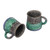 Ceramic mugs, 'Hues of Bliss' (pair) - 2 Handcrafted Painted Glazed Black Blue Green Ceramic Mugs