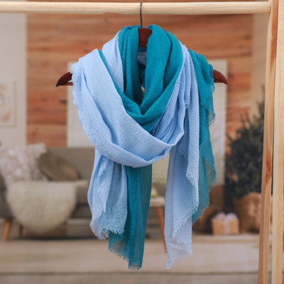 Handmade scarves, 'Teal Winds' (set of 2) - Set of 2 Handwoven Soft Sky Blue and Teal Scarves