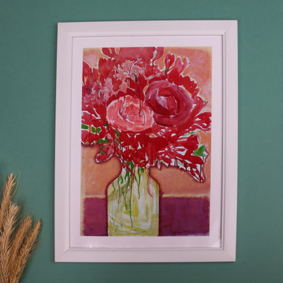 Giclée print, 'Vibrant Rose' - Framed Red Rose Still Life Giclée Art Print on Photo Paper