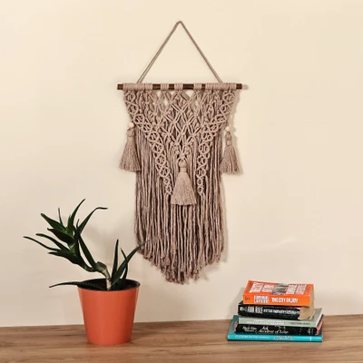 Cotton macrame wall hanging, 'Ancestral Sands' - Traditional Brown Cotton Macrame Wall Hanging