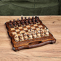 Wood board game set, 'Double the Excitement' - Armenian Handcrafted Wood Chess & Backgammon Board Game Set