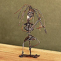 Copper sculpture, 'Hairling' - Handcrafted Surrealist Oxidized Copper Sculpture of Woman