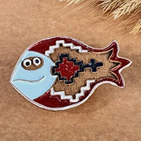 Ceramic magnet, 'Friendly Fish' - Hand-Painted Fish Ceramic Magnet with Armenian Motifs