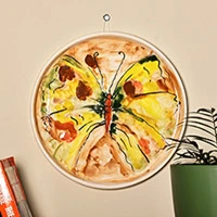 Ceramic decorative plate, 'Joyous Butterfly' - Hand-Painted Round Butterfly Ceramic Decorative Plate