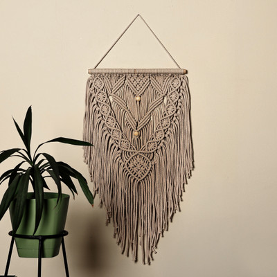 Cotton macrame wall hanging, 'Beige Tales' - Traditional Handwoven Beige Cotton Macrame Wall Hanging