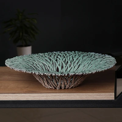 Ceramic centerpiece, 'Aquatic Oasis' - Maximalist Turquoise Ceramic Centerpiece Crafted in Armenia