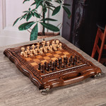 Wood board game set, 'Double the Amusement' - Wood Chess & Backgammon Board Game Set with Storage Bag