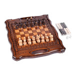Wood board game set, 'Double the Amusement' - Wood Chess & Backgammon Board Game Set with Storage Bag