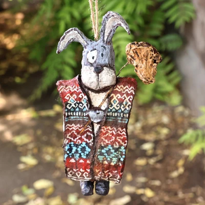 Papier mache ornament, 'Dog in Love' - Hand-Painted Whimsical Papier Mache Dog Ornament
