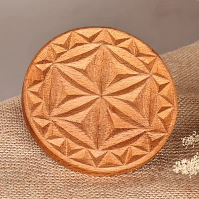 Wood cookie press, 'Sweetly Geometric' - Hand-Carved Round Geometric Beechwood Cookie Press