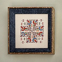 Embroidered wall art, 'Tapestry of Faith' - Traditional Armenian Artisan-Made 100% Cotton Cross Wall Art